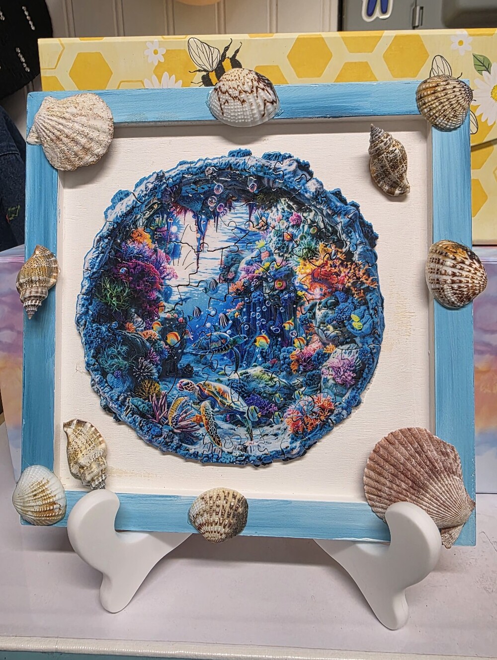 Handcrafted Blue Ocean Reef Puzzle Art